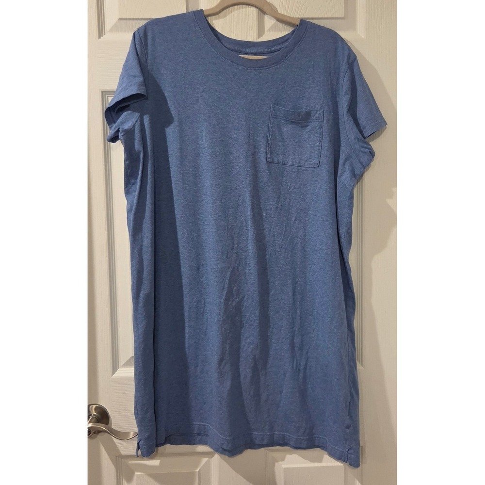 Pact Organic Cotton T Shirt Shift Dress XL Blue Pocket Short Sleeve Casual